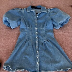 Womens Puff Sleeve Mini Denim Dress Express Size M